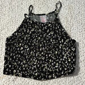Black and white floral crop top medium (7-9)
